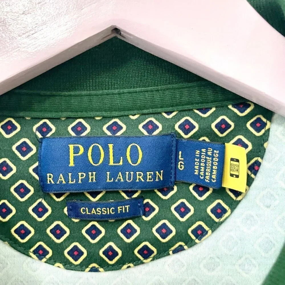 Polo Ralph Lauren Men's Green Diamond Short Sleeve Stretch Golf Shirt Classic L